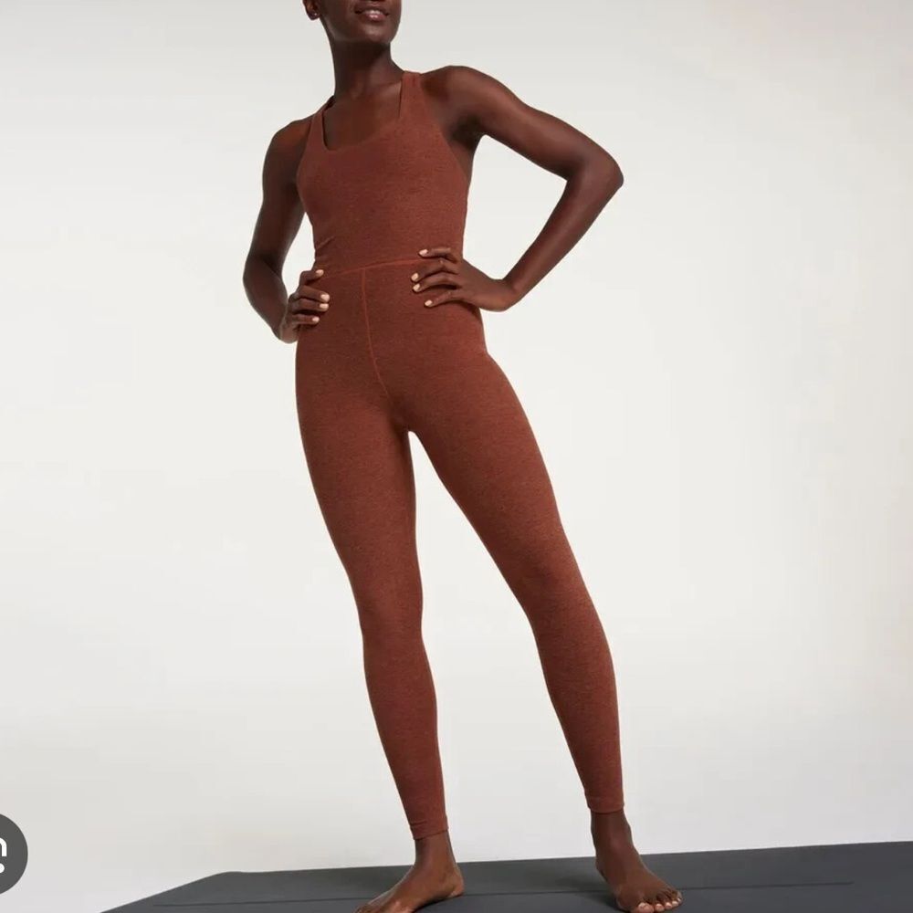 CALIA by Carrie Underwood Rust-Brown Seamless Ribbed Jumpsuit
